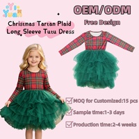 Robe Tutu à Manches Longues en Tulle Superposé à Motif Écossais Personnalisé pour Fillettes, Tenue de Princesse Multi-Couches pour Fêtes de Noël