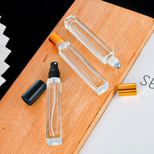 Wholesale Luxury 10 ml Round square Shape Long Tube 10ml Transparent Glass <b>Roll</b> <b>on</b> Bottles with Metal Roller Ball - Product Image 5