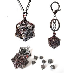 1Set de mini dés en métal du MDN avec collier creux en fer antique D20 Dice Case Antique Tiny Metal Dice Set D & D Keychain Portable - Product Image 3