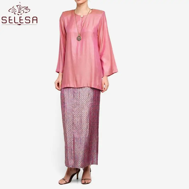 Oem के थोक मूल्य के साथ मलेशिया फैशनेबल सूट आधुनिक महिलाओं शाम लंबी आस्तीन ब्लाउज स्कर्ट Kurung मुस्लिम पोशाक