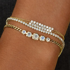 Gemnel Oro vermeil 925 sterling silver Moonstone Graduale Braccialetto di Collegamento bracciali a catena cubana - Product Image 3