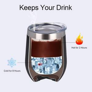 Thermal Insulated Mug 12oz Tumbler Wine Glasses Vacuum Insulated Stainless Steel Coffee Tumbler With <b>Lid</b> Wine - Product Image 4