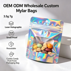 Bolsas de Mylar Personalizadas al por Mayor, OEM ODM, 3.5g 7g, Holográficas Láser, a Prueba de Olores, Resellables, para Empacar Galletas, Dulces, Frutas y Alimentos - Product Image 3