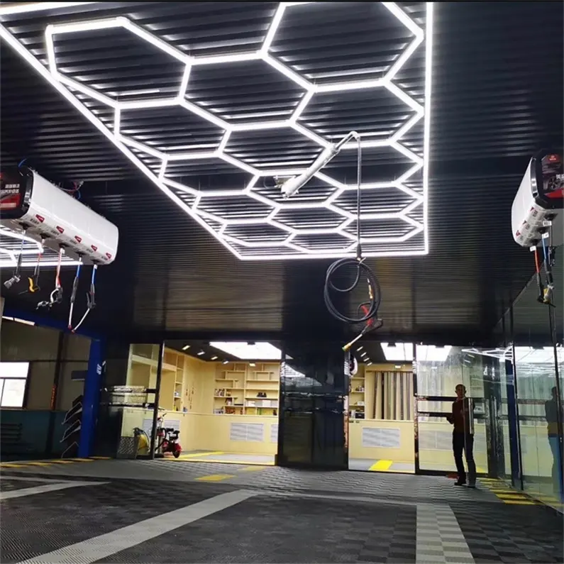 Nuevo garaje Hexagrid Led Light Techo 110V-240V para Auto Detailing Honeycomb Hexagon Led Lighting Garage