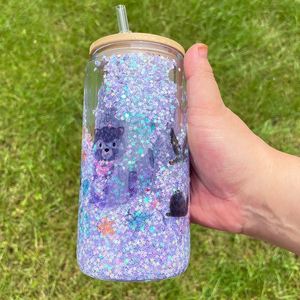 Gobelets en verre à double paroi de 12 oz en forme de canette de soda, vierges pour sublimation, effet boule à neige et paillettes, avec couvercle en bambou, pour vinyle, entrepôt USA - Product Image 5