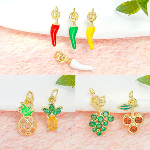귀여운 컬러풀 과일 펜던트 18K 금도금 구리 레몬 버섯 칠리 에나멜 참 장식품 DIY 목걸이 팔찌 제작용 - Product Image 6