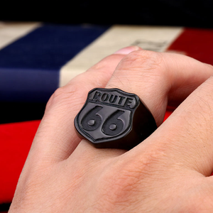 แหวนผู้ชาย<span class=keywords><strong>66</strong></span>เส้นทางฮิปฮอปสุดเท่ทำจากสแตนเลสเกรดยุโรปและสหรัฐอเมริกาชุบด้วย PVD ชุบทอง18K สีดำ - Product Image 5