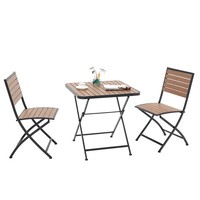 Ensemble moderne de chaise et table pliantes d'extérieur en métal, bois et fer forgé, résistant à l'eau, pour balcon, café, salon de thé, cour