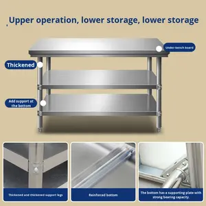 โต๊ะทำงานสแตนเลสแบบถอดประกอบได้ จัดส่งฟรี สำหรับร้านอาหาร ครัว โต๊ะปฏิบัติงาน โต๊ะบรรจุภัณฑ์ พร้อมแผงท็อป - Product Image 3