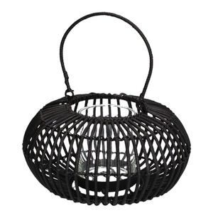Wholesale Handmade Natural <b>Black</b> Rattan Lanterns Bamboo Candle Holders Home Decor Table Candle Jars Rattan <b>standing</b> <b>lamp</b> shade - Product Image 1