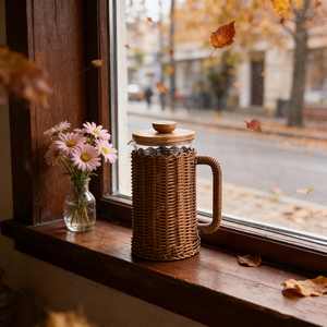 Caffettiera French Press Premium con Manico in Bambù 350-1000ml, Base in Sughero e Costruzione Resistente al Calore per Prestazioni Superiori - Product Image 1