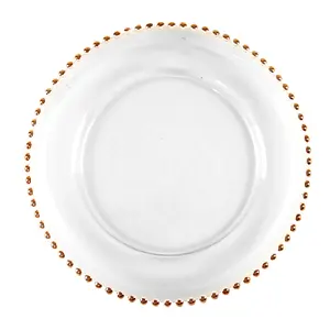 China Wholesale Wedding Decor 13 Inch Rose Gold Glass Beaded Charger Plates Table Underplate