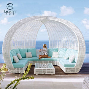 أرائك خارجية فاخرة حديثة على شكل دائري طقم أرائك خارجية مقاومة للطقس مع مظلة - Product Image 5