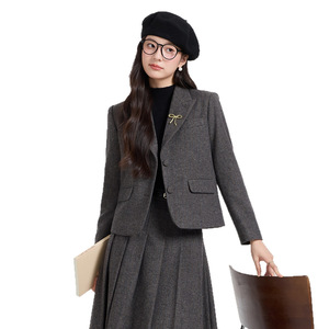 Wool Coat Women's Long Skirt Suit Formal Wear Autumn Winter 2025 Keep Warm Full Sleeve Woven Fabric - Product Image 1