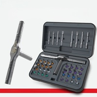 Set obeng roda gigi magnetik OEM industri, sistem metrik 42 dalam 1 dengan pegangan T DIY, Kit saku Bit multifungsi
