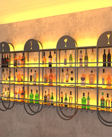 Crémaillère à vin industrielle de luxe en fer forgé, rangement de comptoir, bar à domicile, sous-sol, montage mural, lumière lumineuse, présentoir durable