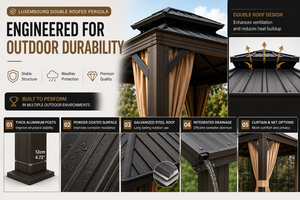Commercial Hardtop <strong>Gazebo</strong> Waterproof <strong>Heavy</strong> <strong>Duty</strong> 3*3m 3*4m Solution Aluminum Pergola for Hotel Resort Project Factory - Product Image 3