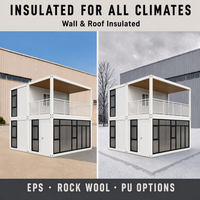 Résidence modulaire préfabriquée moderne à deux étages, blanche, à assemblage rapide, avec balcon à mur-rideau en verre