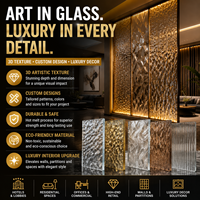 Panneaux en verre artistique thermofusible de luxe, texture 3D, feuilles gaufrées personnalisées pour la décoration murale architecturale intérieure de luxe