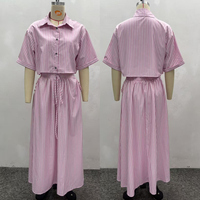Tenues tendance pour femmes, 2 pièces, chemise à manches courtes rayée, jupe longue taille haute, ensemble élégant pour femmes, jupe de bureau décontractée, SH7189