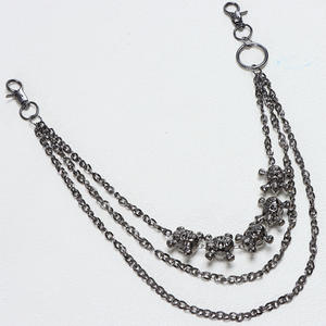 Cadena de cintura estilo Hip Hop Punk Metal para mujer, diseño de calavera, doble anillo, plata tibetana, accesorio decorativo informal para jeans de mezclilla. - Product Image 3