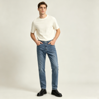 Jean bleu moyen pour homme, coupe slim fuselée, cinq poches, effet délavé, pantalon décontracté, OEM, personnalisé, vente en gros, en vrac