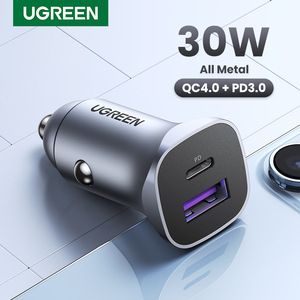 Автомобильное зарядное устройство для <span class=keywords><strong>UGREEN</strong></span> 30 Вт, быстрое зарядное устройство USB Type-C PD для iPhone 17 16 15 для Xiaomi, 4,0 зарядки мобильного телефона 3,0 быстрой зарядки - Product Image 1