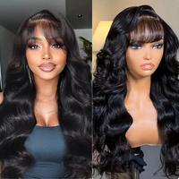 Pre Everything Flauschige Body Wave Echthaarperücken, kleberlos, 250% 13x4 HD Lace Front Perücke mit Air Bangs, intakte Schuppenschicht, Rohhaarperücken