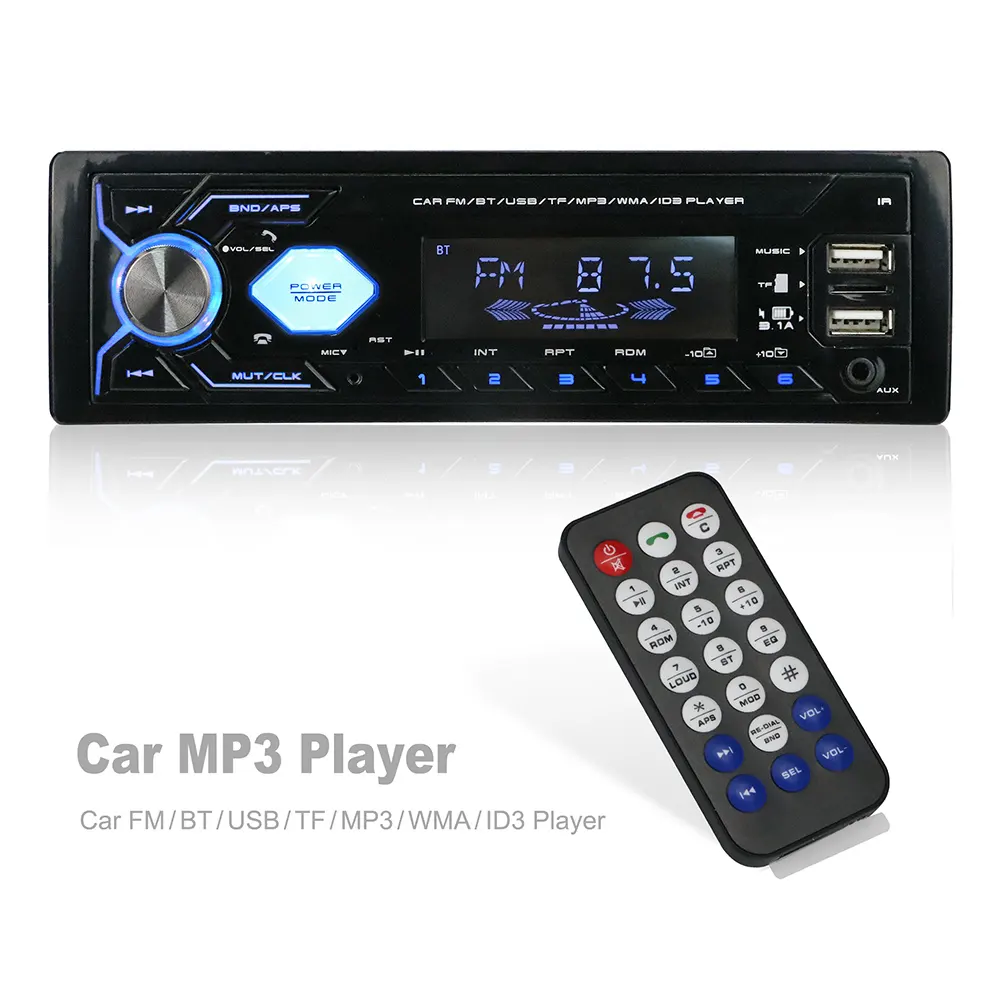 자동차 MP3 플레이어 스테레오 Autoradio 자동차 라디오 BT 12V 대시 1 Din FM Aux 수신기 SD USB MP3 MMC WMA