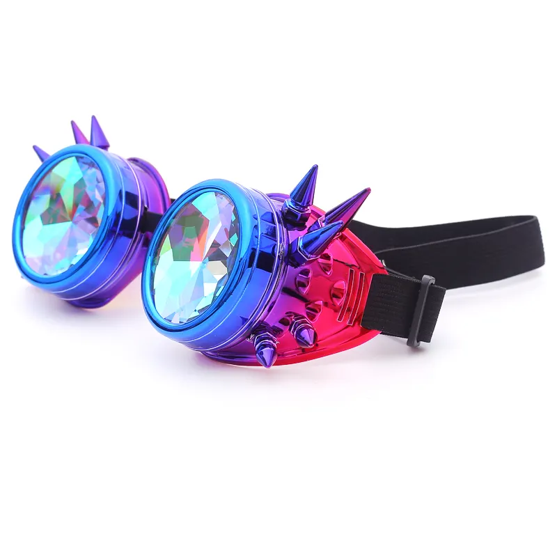 Kacamata Kaleidoskop, Kacamata Rave Steampunk dengan Kristal Pelangi Bersinar, Kacamata Pesta