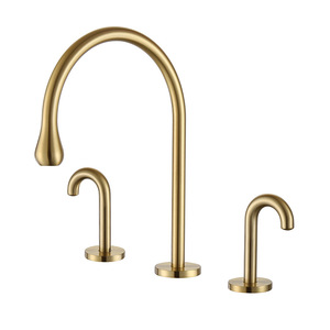 Robinet de lavabo moderne à double poignée en laiton brossé doré, 3 trous, à poser sur le comptoir, <span class=keywords><strong>prix</strong></span> usine - Product Image 1