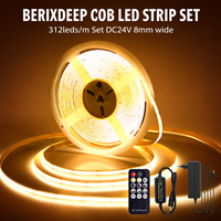 Bande LED COB 24V de 312 LED/m, largeur 8mm, télécommande, découpable, sans points, design IP20, dimmable, pour éclairage domestique