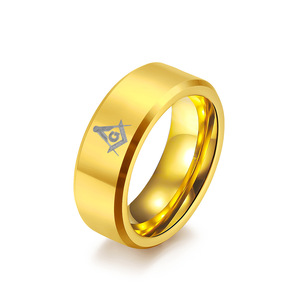 Anillos de acero de tungsteno de moda y exclusivos para hombres, anillos de pareja de la Francmasonería, únicos y de nicho, hechos a mano. - Product Image 1