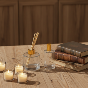 Bouteille diffuseur à roseaux <span class=keywords><strong>de</strong></span> luxe 200 ml, en <span class=keywords><strong>verre</strong></span> cristal transparent 220 ml avec bouchon doré, flacon vaporisateur <span class=keywords><strong>de</strong></span> parfum d'ambiance 100 ml à col serti - Product Image 1