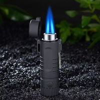 Vente en gros de briquet torche de style militaire, rechargeable, gaz butane, flamme bleue droite, imperméable, camping en plein air, jet, logo personnalisé
