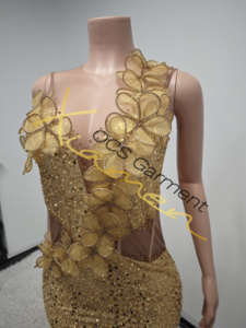 Ocstrade Listo para Enviar - Contacta Antes de Ordenar - Vestido de Noche Dorado sin Mangas con Flores 3D Brillantes y Pedrería, Elegante para Fiesta de Graduación - Product Image 5