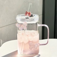 Inspiré mignon papillon peut tasse en verre avec haute valeur esthétique Simple café paille tasse haute borosilicate verre Sipper