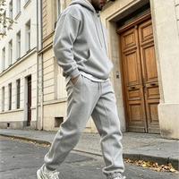 Setelan Olahraga Kasual Musim Dingin Fleece Tebal Polos Kustom untuk Pria, Setelan Hoodie dan Celana Panjang, Harga Kompetitif