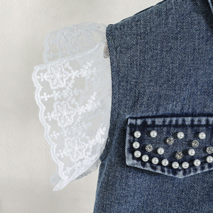 Completo in denim da <span class=keywords><strong>bambina</strong></span> 2026 con gilet e pantaloncini decorati con pizzo e perline - <span class=keywords><strong>Abbigliamento</strong></span> elegante e di tendenza per bambine 2-8 anni - Product Image 4