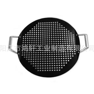 Plaque à pizza noire antiadhésive avec poignées 45,3x40,5 cm, plaque de cuisson ronde en fer pour usage domestique - Product Image 1