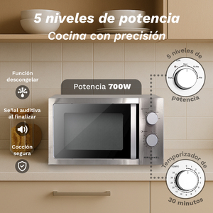 Grunkel Microwave Oven 20L 700W Stainless Steel Capacity With 5 Power Levels For Home <b>Kitchen</b> Use - Product Image 2