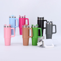 Gobelet isotherme portable en acier inoxydable de 40 oz grande capacité avec poignée, couvercle et paille, anti-fuite pour les voyages et le camping en extérieur