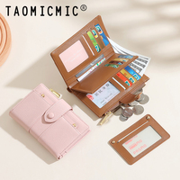 TAOMICMIC dompet panjang wanita, kapasitas besar Retro dua lipat PU untuk ganti kartu