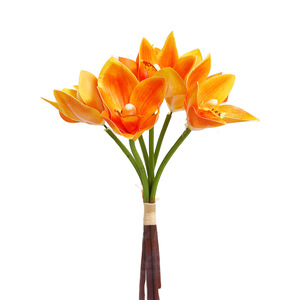 3D6 First-hand Cymbidium Plastic Artificial Orchid Yellow Orange Home Decor Bouquet High Simulation Durability - Product Image 4