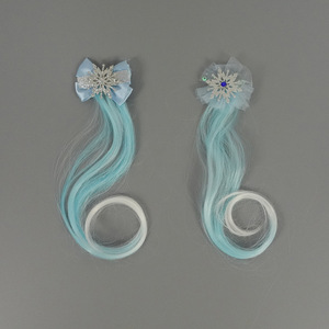 Kids Ice Princess Wig Hair <b>Clip</b> Blue Gradient Snowflake <b>Bow</b> Duckbill Hairpin Girls Party Costume Hair Accessories - Product Image 1