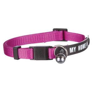 Collier pour chat en nylon rose avec clochette et étiquette d'identification pour chats - Product Image 1