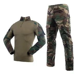 Double Safe Custom woodland camouflage long sleeve tactical shirt g3 tactical pants uniform security frog suit