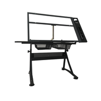 Station d'artisanat d'art multifonctionnelle Bureau de dessin en verre transparent à hauteur réglable avec deux tiroirs et étagères