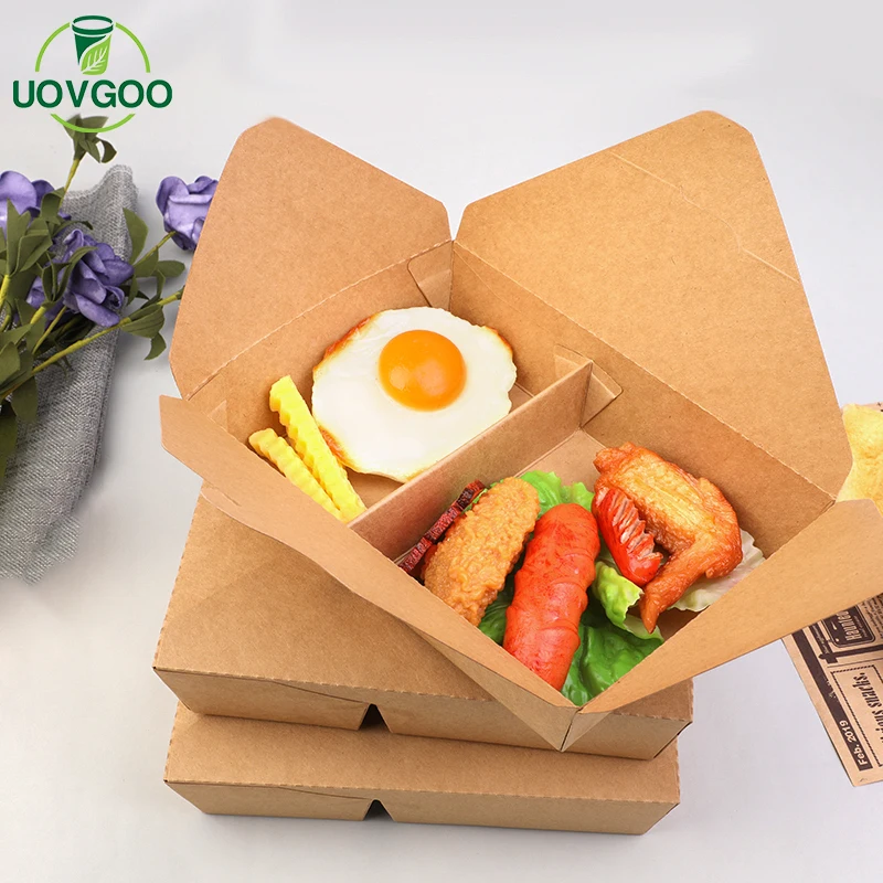 Custom Fried Chicken To Go Take Out Paper Box Takeaway Fast Food Packaging Kraft Paper Container Boxes