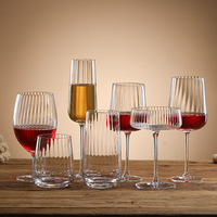 Set Gelas Anggur Kristal Bulat Bergaris Modern Vintage, Tiupan Tangan, untuk Anggur Merah, Sampanye, Hotel, Restoran, Bar, Grosir
